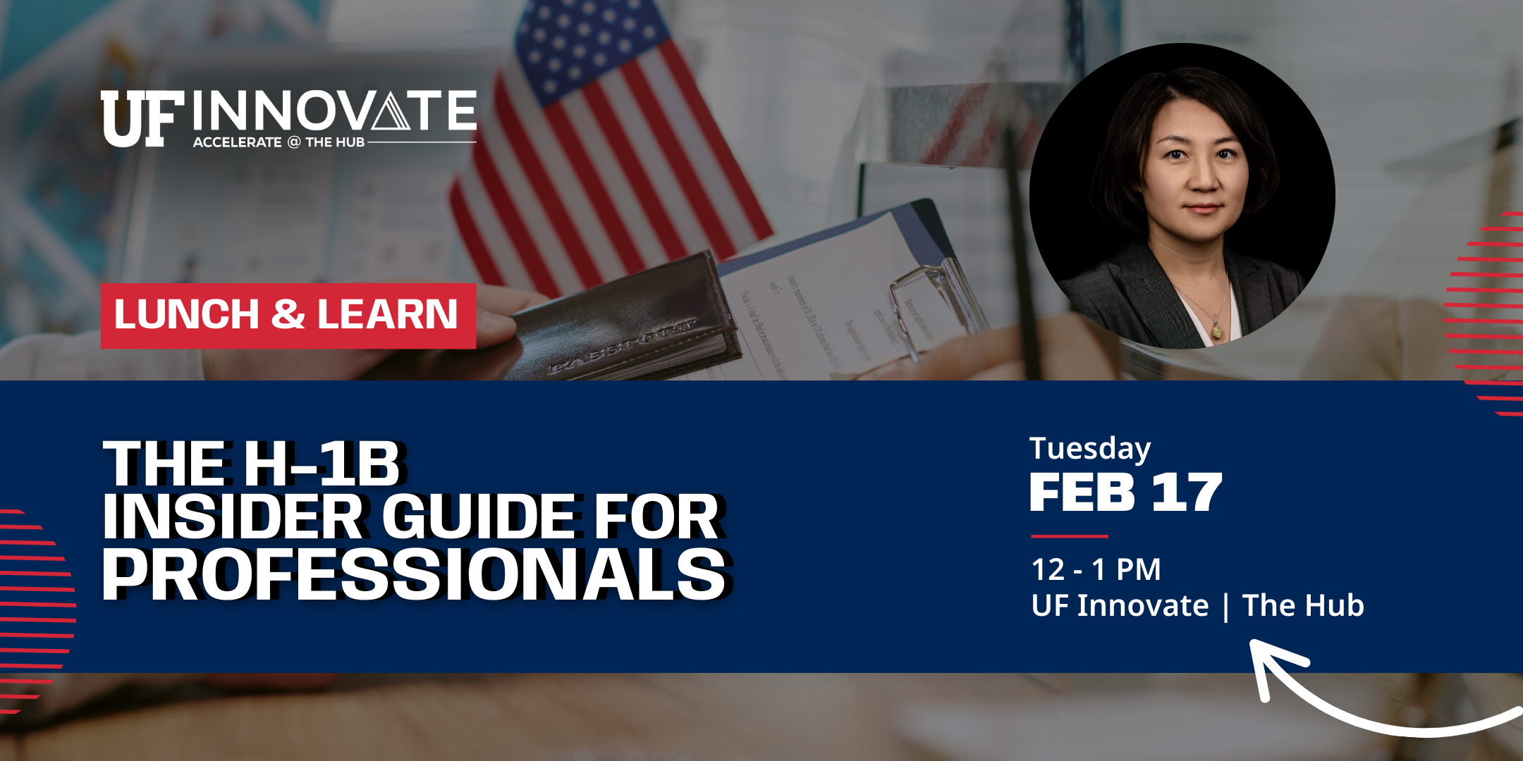 Graphic inviting you to UF Innovate | The Hub for a Lunch & learn on February 17th.