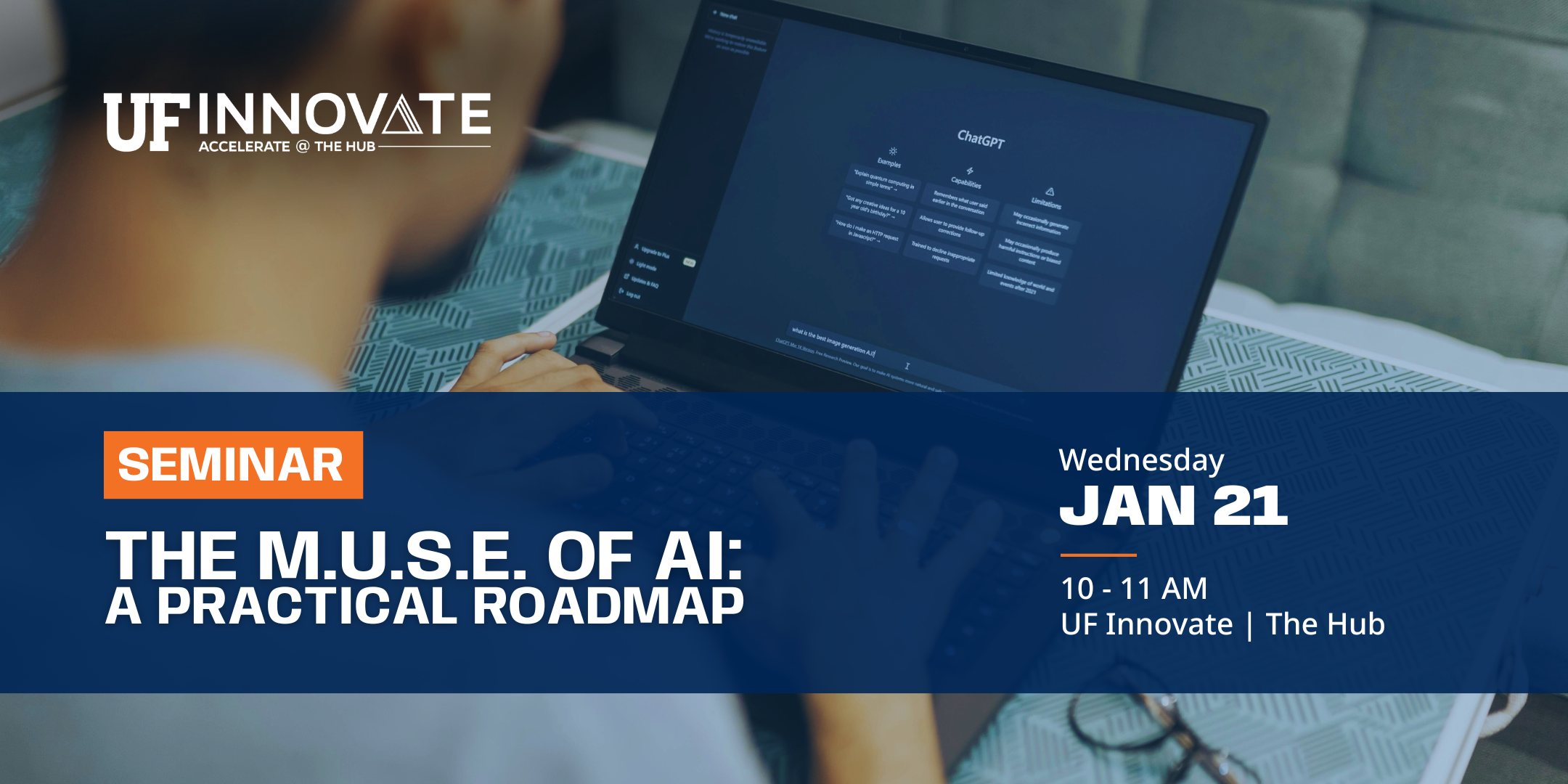 Graphic inviting you tot a seminar at UF Innovate | The Hub