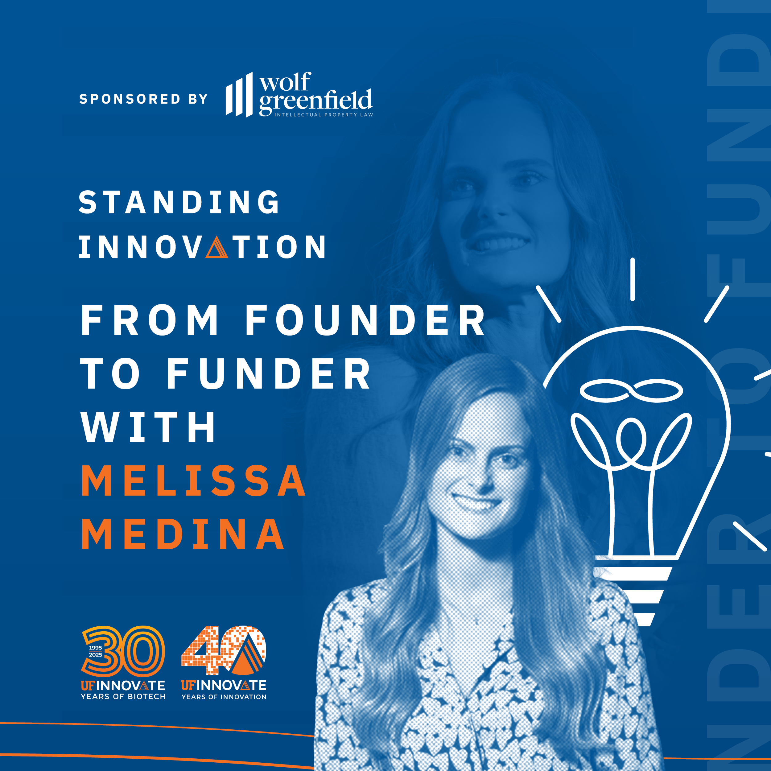 graphic for Standing InnOvation's "From Founder to Funder with Melissa Medina" keynote event.
